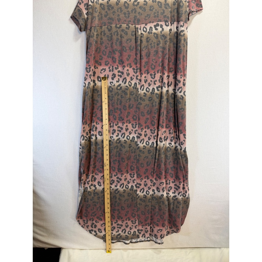 Zenana Women 1X Leopard Ombre Maxi Dress Pink Tan V-Neck Short Sleeve Pockets - Picture 5 of 10